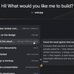 Fei Studio slash-command menu showing Skills like Work on the design, Design a mockup, and Check the result