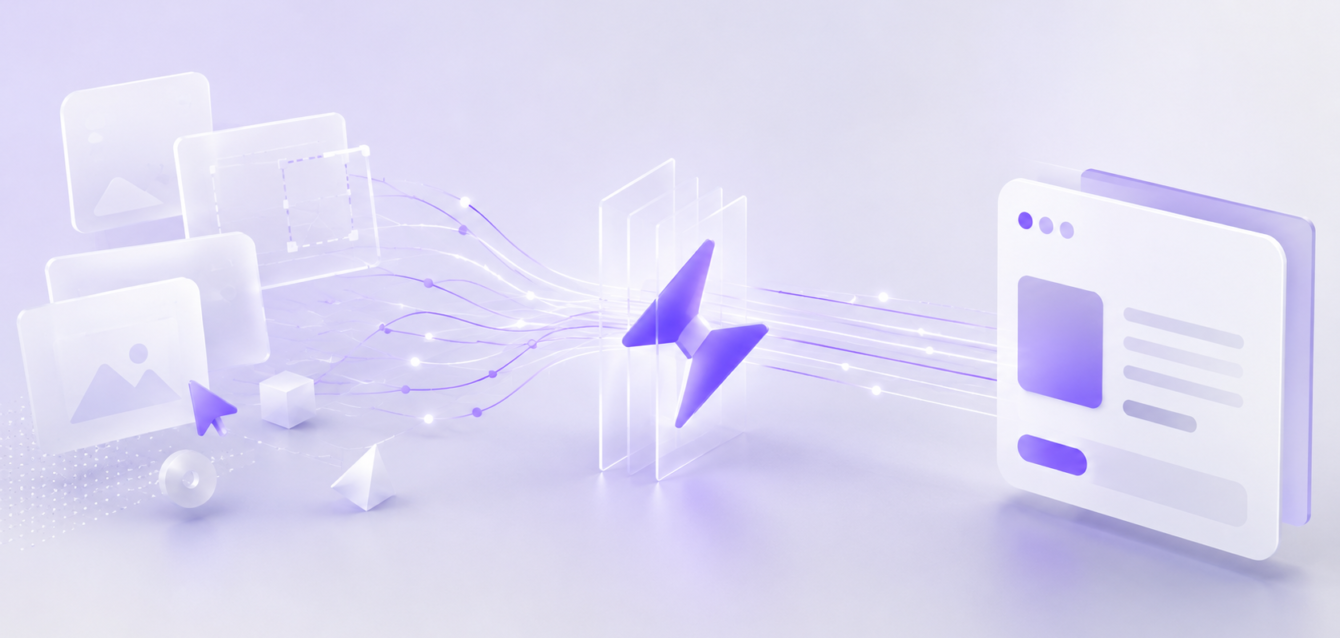 Abstract illustration of AI-assisted UI generation from design to code